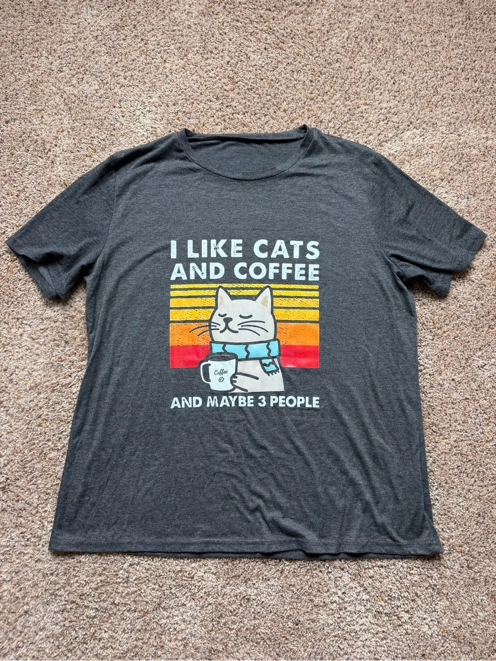 I Like Cats and Coffee Graphic Cat T-Shirt - Dark Gray unisex xl